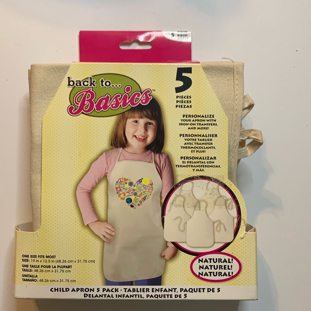 Back to Basics Child Apron 5 Pack 100%Cotton Size 19in. X 12.5 in. New